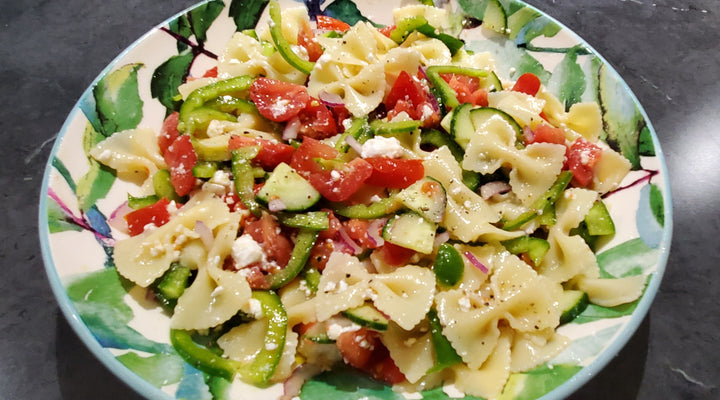 Greek Pasta Salad (Made with Farfalle)