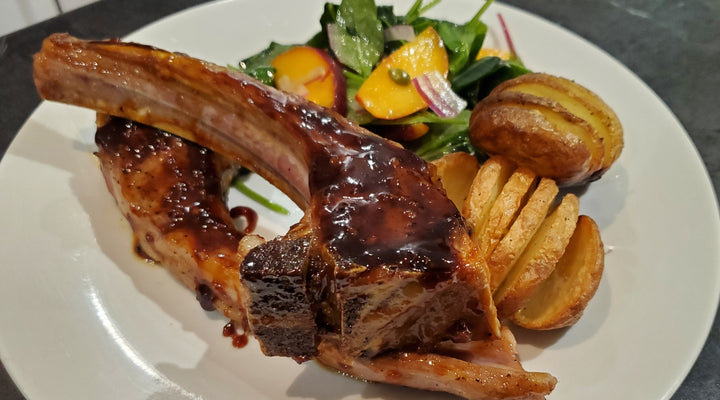 Peach Balsamic Glazed Lamb Chops
