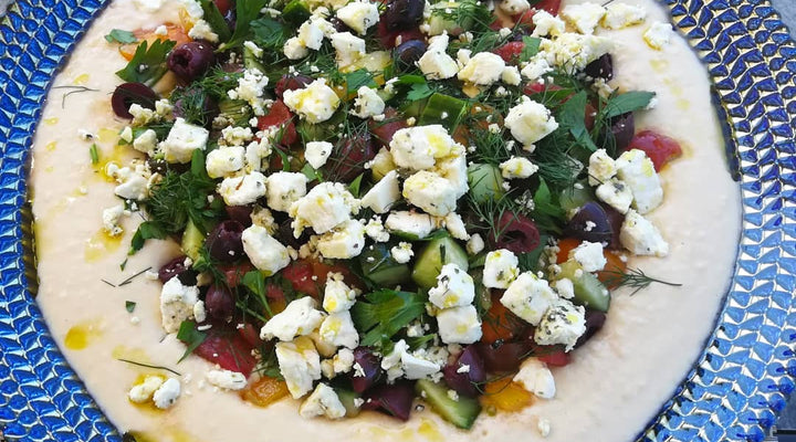 Lemon & Dill White Bean Spread With Mediterranean Cherry Tomato & Cucumber Salad