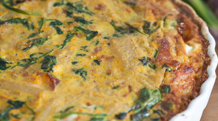 Bacon Cheddar Spinach Quiche W/ All EVOO Crust