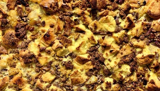 Pumpkin Pear Cranberry Bread Pudding