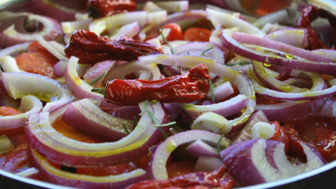 Confit of Tomatoes, Peppers, & Sweet Red Onions