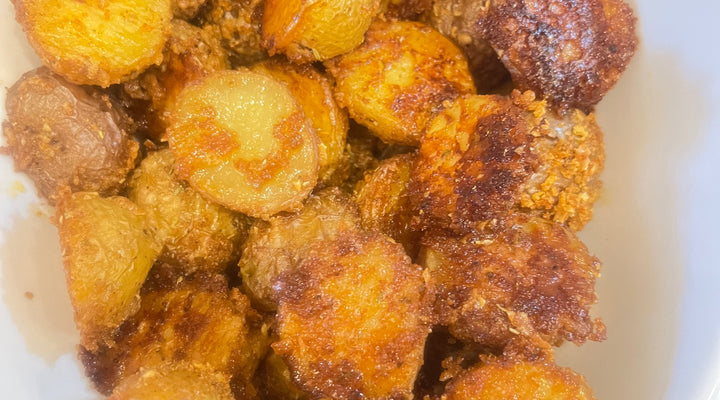 Crusted Garlic, Pesto & Parmesan Potatoes