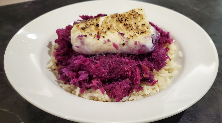 Pan Roasted Cod on Bed of Red Cabbage & Apples