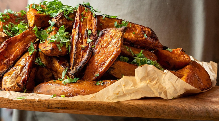Cinnamon Pear Balsamic Roasted Sweet Potatoes w/ Butter Olive Oil