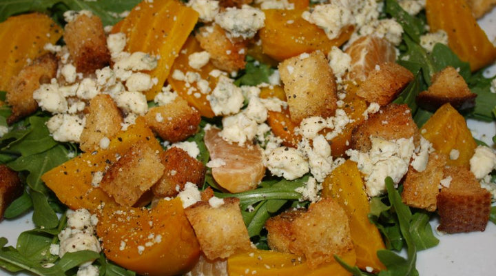 Slow Roasted Golden Beet & Tangerine Salad Over Baby Arugula w/ Blue Cheese & EVOO-Citrus Vinaigrette