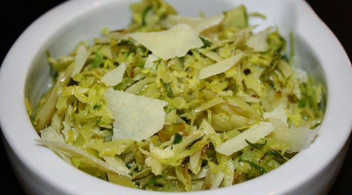 Shaved Brussel Sprouts W/ UP EVOO, Lemon Olive Oil & Parmesan Cheese