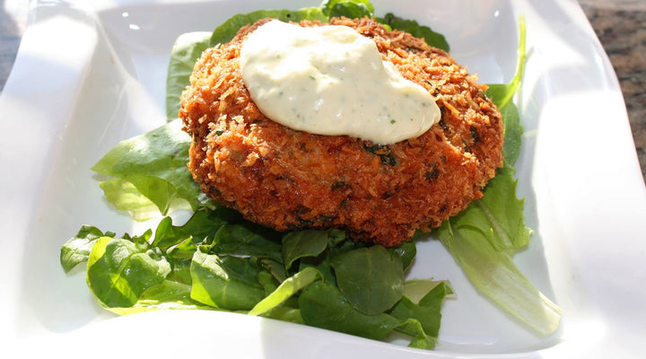 Spot Prawn Cakes Pan Fried in EVOO W/ Cilantro-Caper Aioli