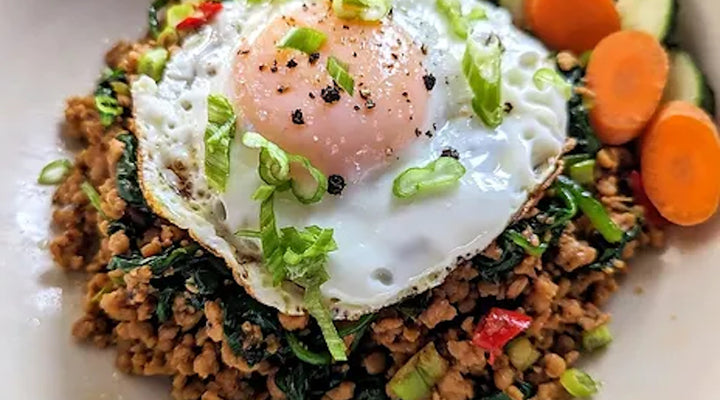 Pork Larb with Spicy Jalapeno Fused Olive Oil