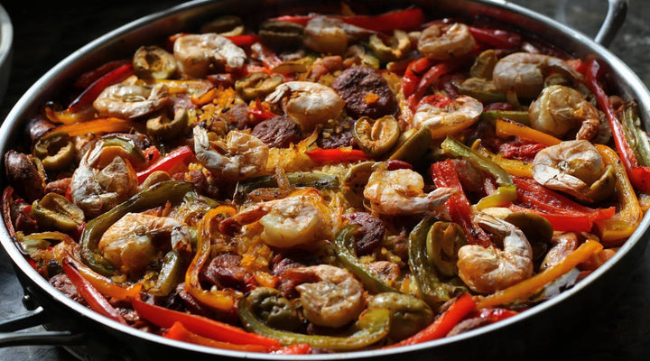 Traditional Paella W/ Shrimp, Chorizo, and Spicy Olives