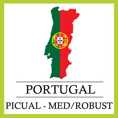 Picture of Portugal and the Extra Virgin Olive Oil varietal name of Picual, which has a medium/robust intensity.